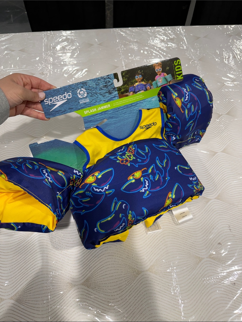 Speedo Kids Blue & Yellow Shark Print Splash Jammer Float Vest